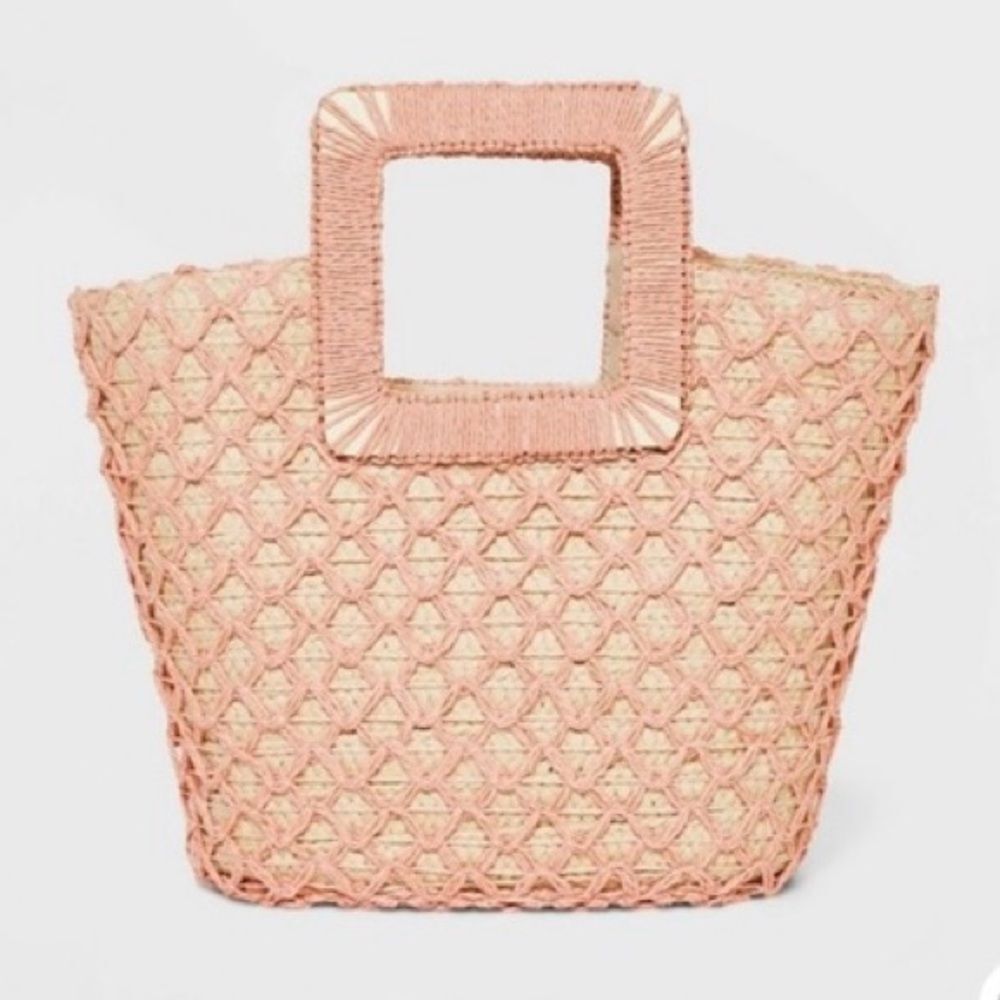 A New Day Pink Mini Tote Straw Handheld Handbag Bag Purse.